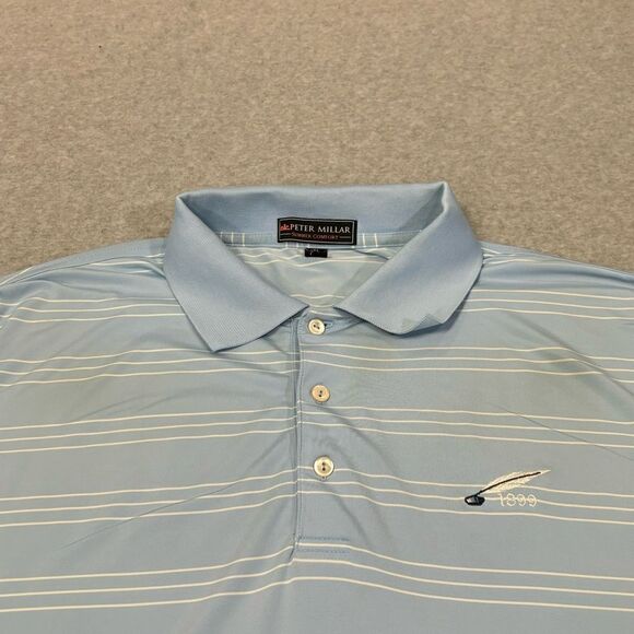 Peter Millar Summer Comfort Mens Polo Golf Shirt Size XL Light Blue Striped Top - Picture 3 of 7
